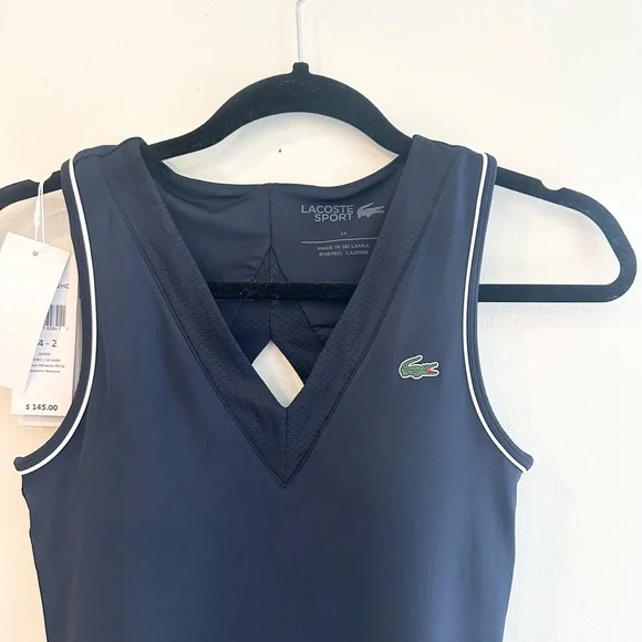Lacoste Mesh Navy Strapless Dress with White Trim - Picture 9 of 12